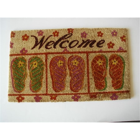 Geo Crafts PVC Backed Coco Door Mat Welcome with Flip Flops G107